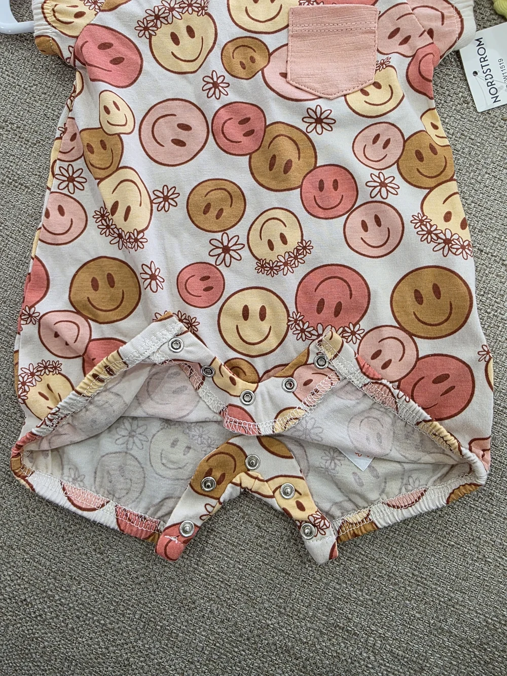 Pink Smiley Pocket Baby One-Piece Romper
